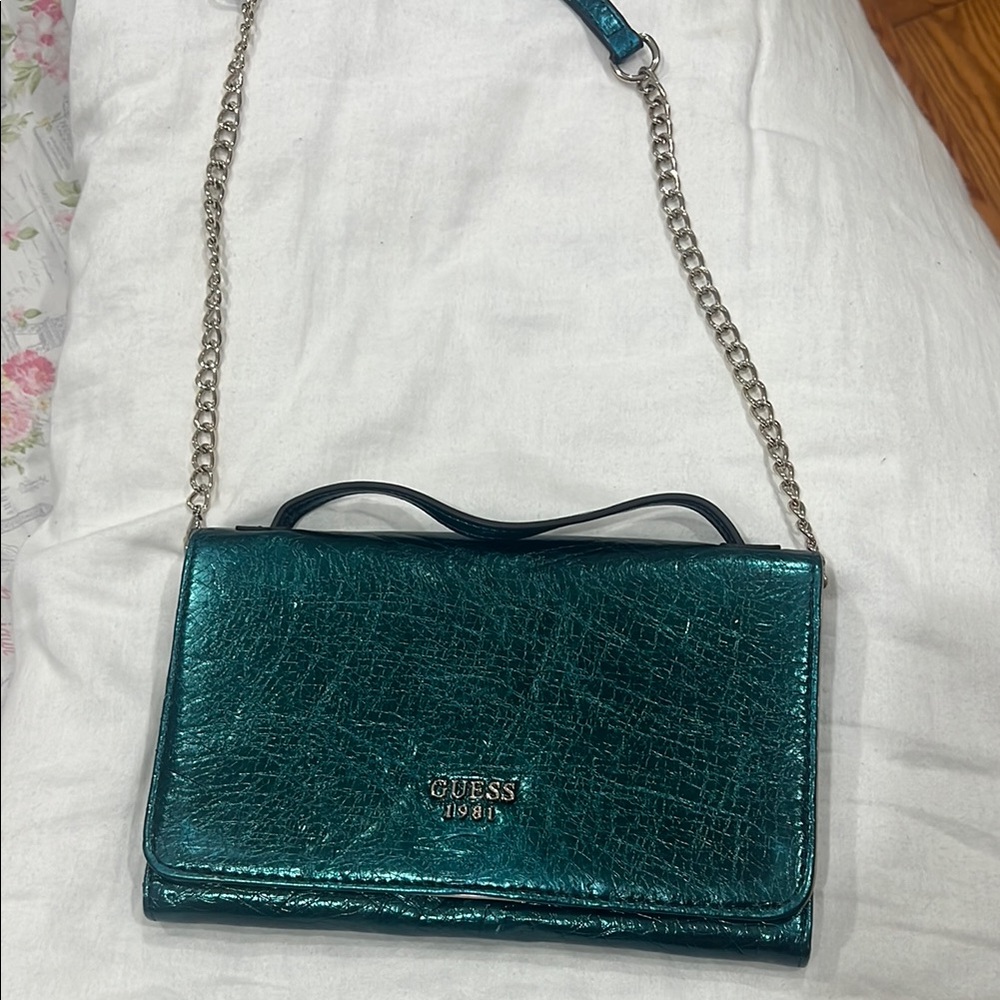 Brand New Guess Blue Crossbody Bag with Silver Chain